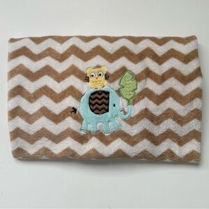Circo Plush Baby Crib Blanket Chevron Tan White Stripe Owl Elephant Leaf 28"x38"